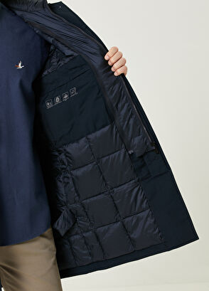 Beymen Club Lacivert Kapüşonlu İç Yaka Detaylı Twill Kaban - 11