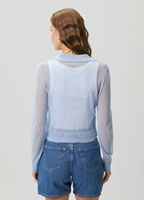 Beymen Club Blue Thin Transparent Polo Cardigan - 6