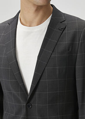 Beymen Club Anthracite Plaid Pattern Wool Jacket - 5