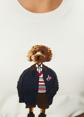 Beymen Club Off-White Dog Jacquard Sweater - 6