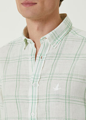 Beymen Club Comfort Fit Dijital Ekose Baskılı Keten Gömlek - 5