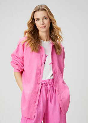 Beymen Club Oversize Pembe Keten Gömlek - 6