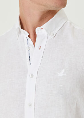 Beymen Club Comfort Fit White Short Sleeve Linen Shirt - 6