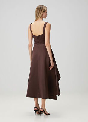 Kahverengi Midi Kokteyl Elbise - Görsel 6