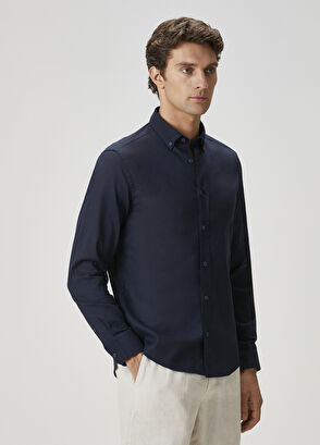 Beymen Club Comfort Fit Lacivert Keten Gömlek - 3