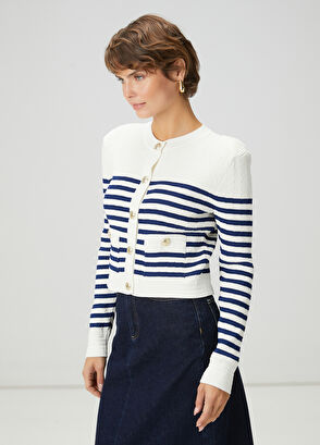 Beymen Club Navy Blue White Striped Cardigan - 4