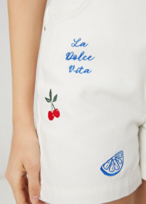 Beymen Club Kırık Beyaz Renkli Serpme Nakışlı Denim Şort - 7