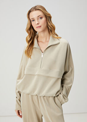 Beymen Club Light Khaki Collar Zipper Sweatshirt - 4