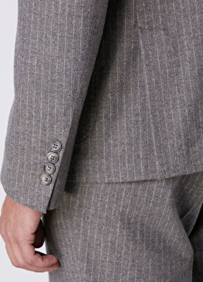 Beymen Club Grey Stripe Patterned Jersey Wool Flannel Suit - 7