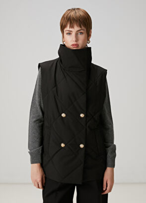 Beymen Club Black Quilted Double-Breasted Vest - 3