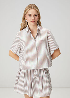 Beymen Club Kahve Beyaz Çizgili Taşlı Gömlek - 4