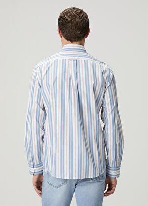 Beymen Club Comfort Fit Blue White Stripe Patterned Shirt - 6
