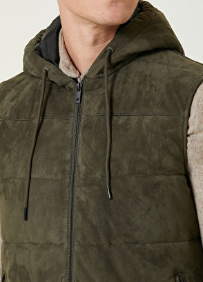 Beymen Club Khaki Hooded Quilted Suede Vest - 6