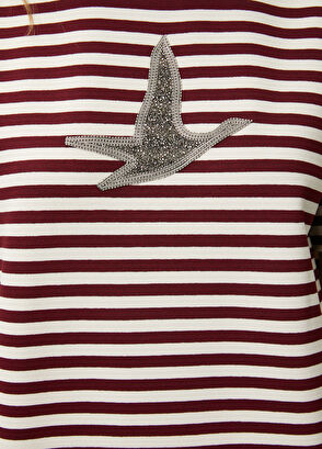 Beymen Club Beyaz Bordo Çizgili Taş Logolu Kısa Elbise - 7