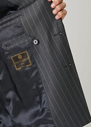 Drop 7 Gri Çizgi Desenli Yün Kruvaze Takım Elbise - Görsel 11