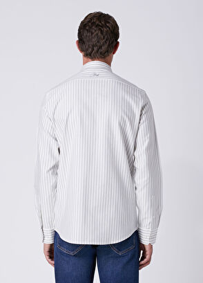 Beymen Club Beyaz Gri Comfort Fit Çizgili Oxford Gömlek - 5
