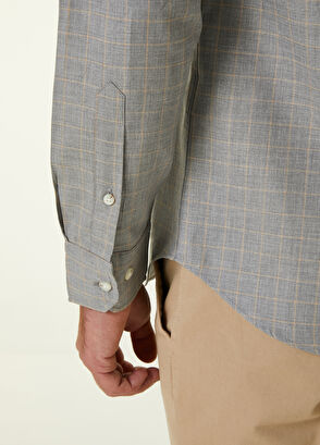 Beymen Club Slim Fit Sarı Gri Kontrast Çizgili Ekoseli Gömlek - 6