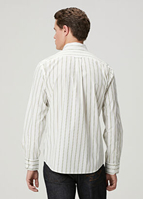Beymen Club Beyaz Yeşil Çizgili Comfort Fit Pamuklu Gömlek - 6