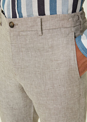 Beymen Club Bej Duble Paça Keten Pantolon - 4