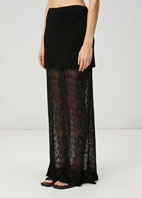 Beymen Club Siyah Dantel Garnili Maksi Triko Etek - 3