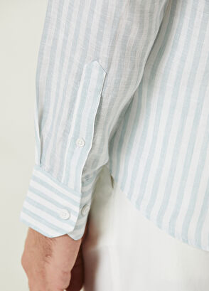 Beymen Club Comfort Fit Açık Mint Çizgili Keten Gömlek - 7