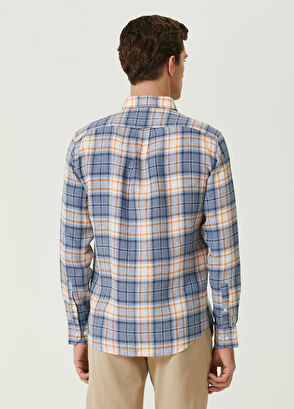 Beymen Club Blue Orange Plaid Linen Shirt With Line Detail - 5