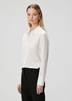 Kırık Beyaz Klasik İpek Gömlek - Görsel 6