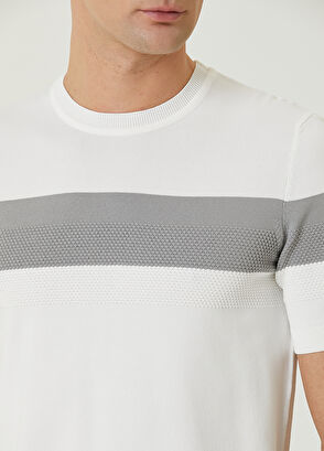 Beymen Club Beyaz Gri Doku Detaylı Kısa Kollu Kazak - 6