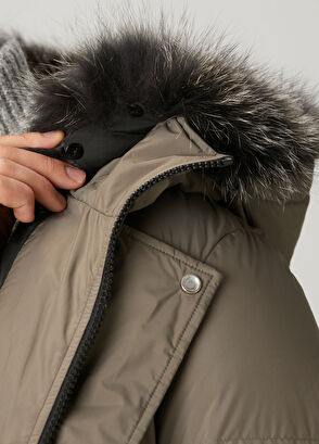 Yves Salomon Haki Kapüşonlu Puff Parka - 6