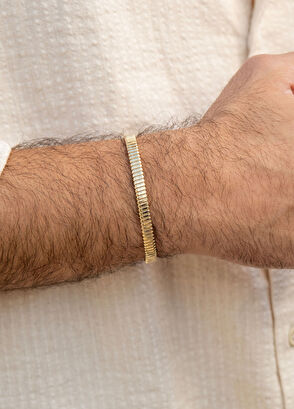 Safir Mücevher Esnek 14 Ayar Altın Unisex Kelepçe Bileklik - 8