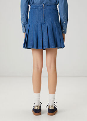Beymen Club Blue Pleated Mini Denim Skirt - 5