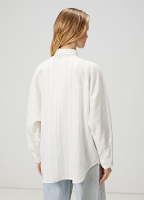 Beymen Club Beyaz Gri Çizgi Desenli Serpme Taşlı Gömlek - 5