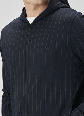 Beymen Club Lacivert Kapüşonlu Çizgi Desenli Hırka - 6