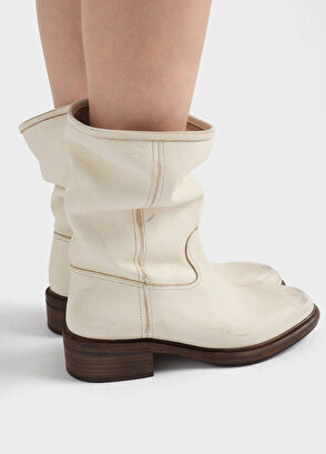 Nötr Vintage Efektli Deri Kadın Bot - Görsel 9