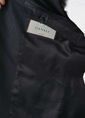 Lacivert Çizgi Desenli Yün Takım Elbise - Görsel 10