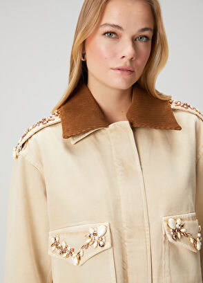 Beymen Club Bej İşlemeli Denim Ceket - 4