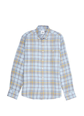 Beymen Club Comfort Fit Gri Mavi Ekose Desenli Keten Gömlek - 8