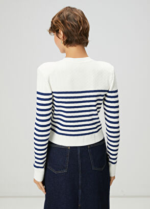Beymen Club Navy Blue White Striped Cardigan - 5
