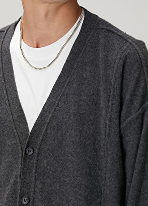 Antrasit Dekoratif Dikiş Detaylı Yün Triko Hırka - Görsel 7