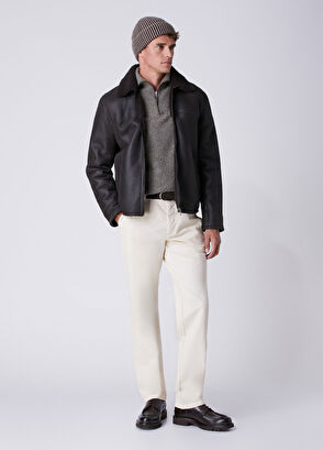 Beymen Club Koyu Kahverengi Shearling Yaka Deri Mont - 3