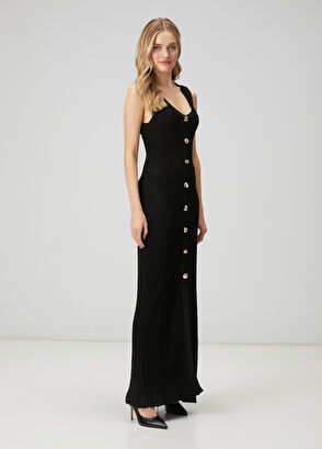 Beymen Club Black Amorphous Button-Down Maxi Knit Dress - 3