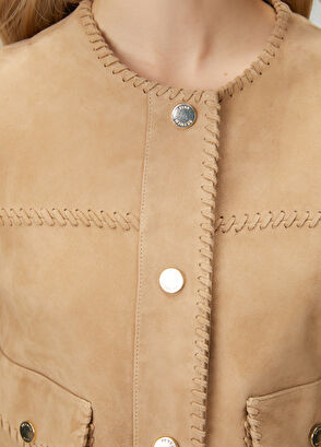 Beymen Club Bej El İşi Detaylı Deri Mont - 6