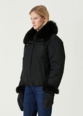 Yves Salomon Siyah Eldiven Detaylı Mont - 3