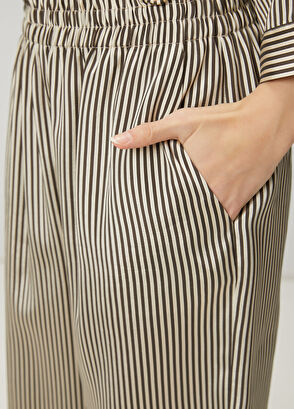 Beymen Club Beige brown satin striped trousers - 5
