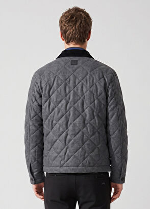Beymen Club Anthracite Velvet Collar Quilted Wool Outer Shirt - 5