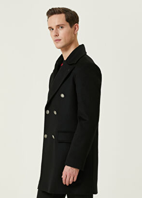 Beymen Club Siyah Kruvaze Yün Kaşe Palto - 4