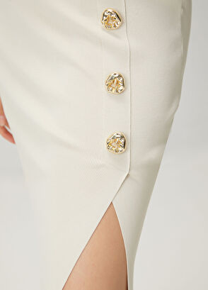 Beymen Club Ekru Gold Düğmeli Midi Triko Etek - 6