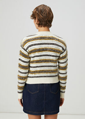 Beymen Club Krem Çizgili Yün Hırka - 5