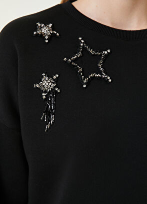 Beymen Club Siyah Yıldız Taşlı Sweatshirt - 5