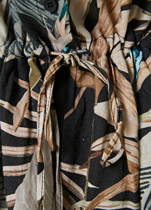 Beymen Club Siyah Tropikal Desenli Mini Keten Gömlek Elbise - 5